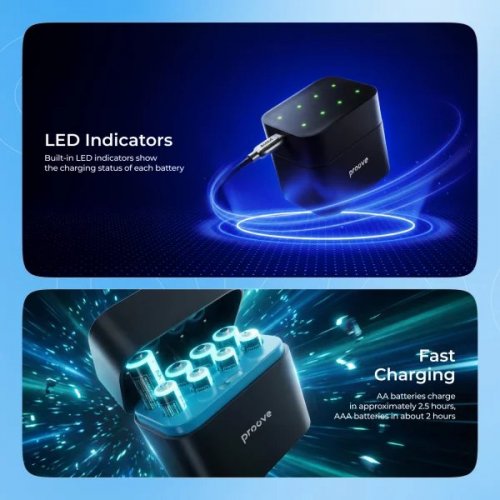 Зарядний пристрій з акумуляторними батарейками Proove Compact Station AA Li-Ion 3000mWh 1.5V 4шт. + AAA Li-Ion 1300mWh 1.5V 4шт. (RBCS00000001) купити в Україні: Київ, Львів, Хмельницький, Тернопіль, Івано-Франківськ | Низька ціна, відгуки, характеристики від TELEMART фото