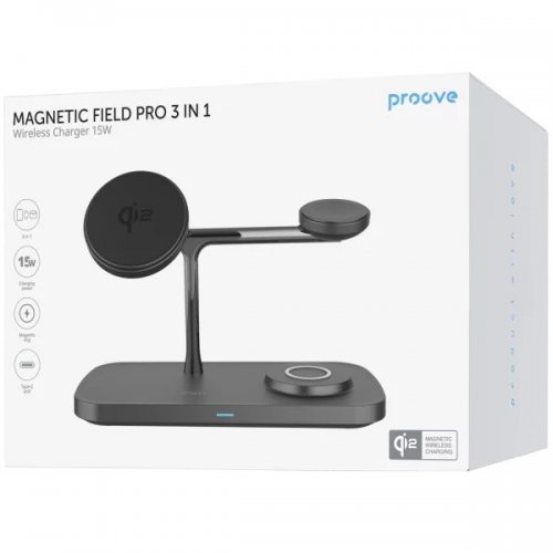 Беспроводное зарядное устройство Proove Magnetic Field Pro 3 in 1 Qi2 (WSMP15002001) Black купить в Украине: Киев, Днепр, Харьков, Одесса  | Низкая цена, отзывы, характеристики от TELEMART фото
