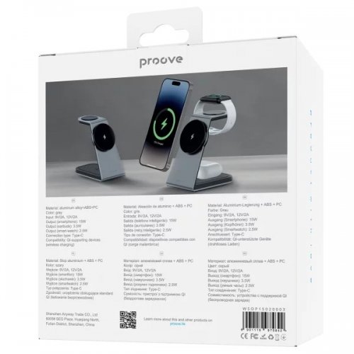 Беспроводное зарядное устройство Proove Omni Power 3 in 1 (WSOP15020003) Gray купить в Украине: Киев, Днепр, Харьков, Одесса  | Низкая цена, отзывы, характеристики от TELEMART фото