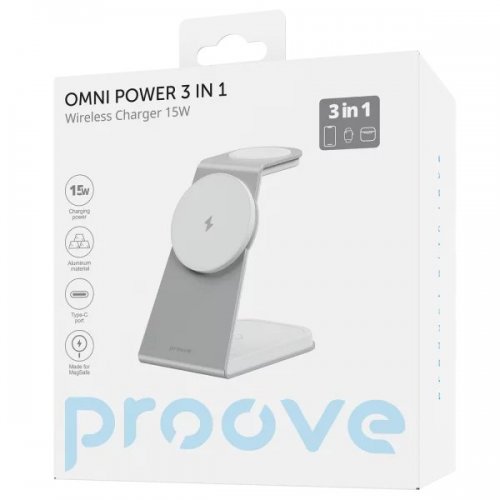 Беспроводное зарядное устройство Proove Omni Power 3 in 1 (WSOP15020002) White купить в Украине: Киев, Днепр, Харьков, Одесса  | Низкая цена, отзывы, характеристики от TELEMART фото