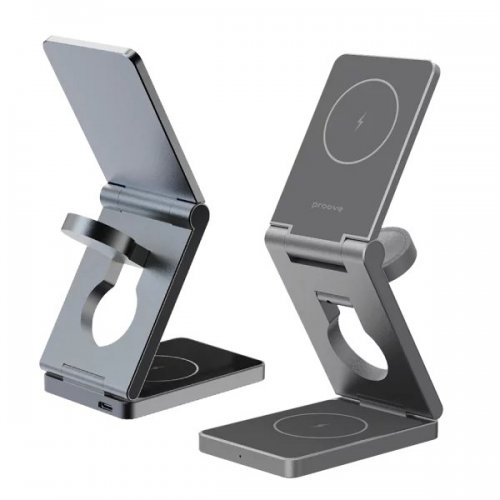 Беспроводное зарядное устройство Proove Titan Volt 3 in 1 (WSTV15000003) Gray купить в Украине: Киев, Днепр, Харьков, Одесса  | Низкая цена, отзывы, характеристики от TELEMART фото