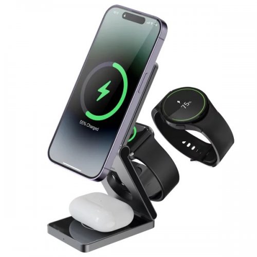 Беспроводное зарядное устройство Proove Titan Volt 3 in 1 (WSTV15000003) Gray купить в Украине: Киев, Днепр, Харьков, Одесса  | Низкая цена, отзывы, характеристики от TELEMART фото