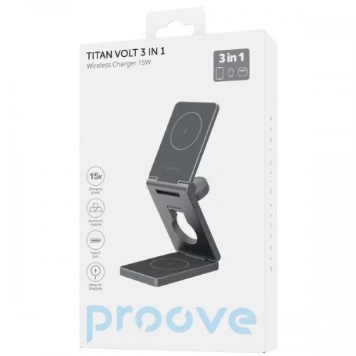 Беспроводное зарядное устройство Proove Titan Volt 3 in 1 (WSTV15000003) Gray купить в Украине: Киев, Днепр, Харьков, Одесса  | Низкая цена, отзывы, характеристики от TELEMART фото