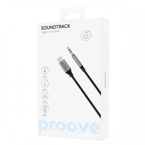 Кабель Proove SoundTrack USB Type-C to AUX 3.5mm 1m (ACST00002801) Black купить в Украине: Киев, Днепр, Харьков, Одесса  | Низкая цена, отзывы, характеристики от TELEMART фото