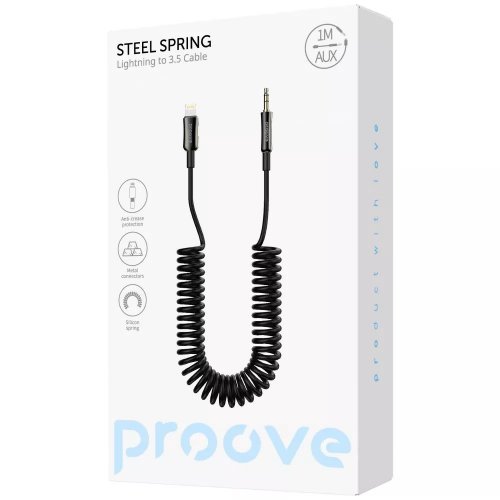 Кабель Proove Steel Spring Lightning to AUX 3.5mm 1m (ACSS00005101) Black купить в Украине: Киев, Днепр, Харьков, Одесса  | Низкая цена, отзывы, характеристики от TELEMART фото