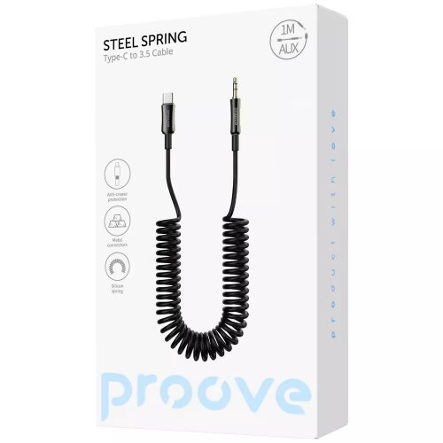 Кабель Proove Steel Spring USB Type-C to AUX 3.5mm 1m (ACSS00005201) Black купить в Украине: Киев, Днепр, Харьков, Одесса  | Низкая цена, отзывы, характеристики от TELEMART фото