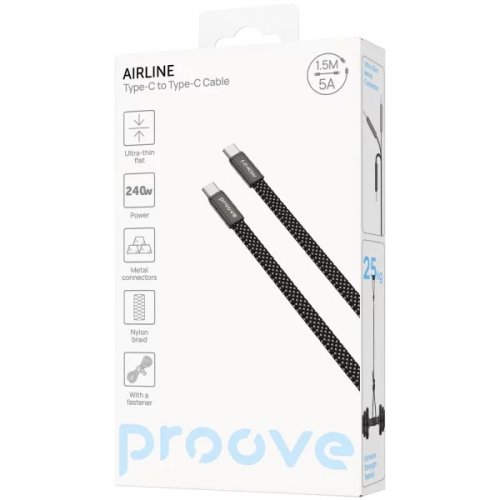 Кабель Proove AirLine USB Type-C to USB Type-C 240W 1.5m (CCAI24002201) Black купить в Украине: Киев, Днепр, Харьков, Одесса  | Низкая цена, отзывы, характеристики от TELEMART фото