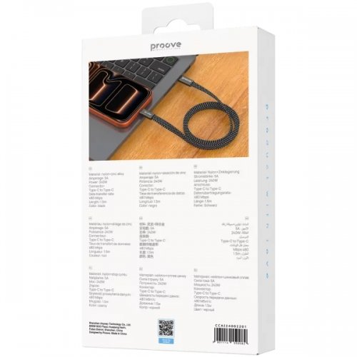 Кабель Proove AirLine USB Type-C to USB Type-C 240W 1.5m (CCAI24002201) Black купить в Украине: Киев, Днепр, Харьков, Одесса  | Низкая цена, отзывы, характеристики от TELEMART фото