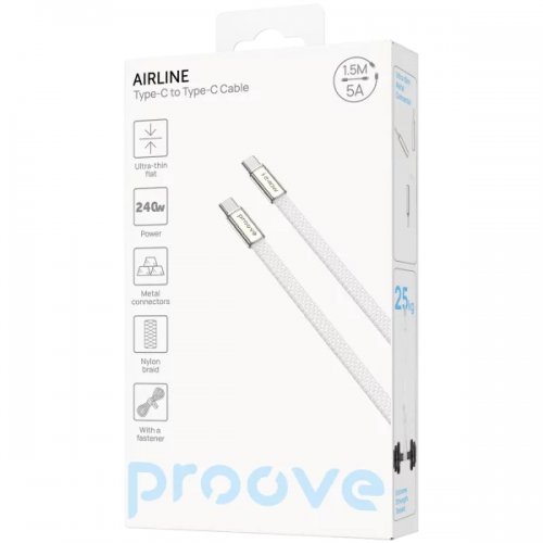 Кабель Proove AirLine USB Type-C to USB Type-C 240W 1.5m (CCAI24002202) White купить в Украине: Киев, Днепр, Харьков, Одесса  | Низкая цена, отзывы, характеристики от TELEMART фото