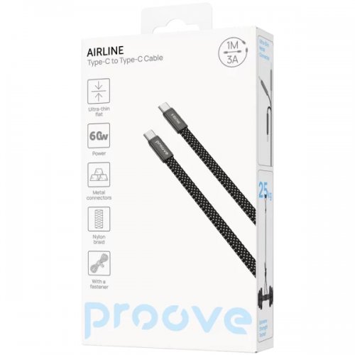 Кабель Proove AirLine USB Type-C to USB Type-C 60W 1m (CCAI60002201) Black купить в Украине: Киев, Днепр, Харьков, Одесса  | Низкая цена, отзывы, характеристики от TELEMART фото