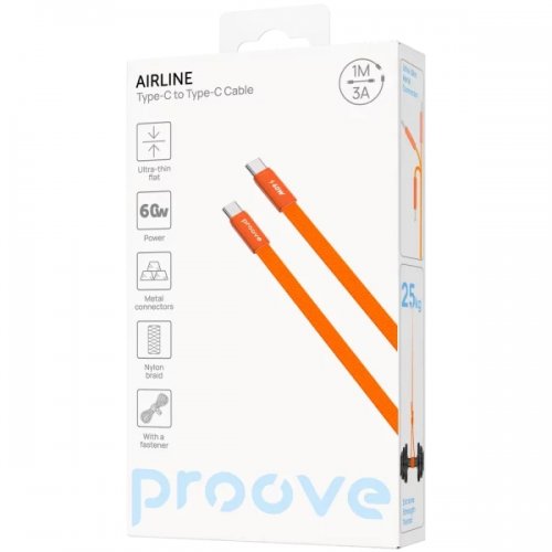 Кабель Proove AirLine USB Type-C to USB Type-C 60W 1m (CCAI60002218) Orange купить в Украине: Киев, Днепр, Харьков, Одесса  | Низкая цена, отзывы, характеристики от TELEMART фото