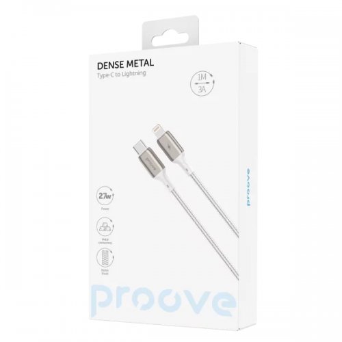 Кабель Proove Dense Metal USB Type-C to Lightning 27W 1m (CCDM27002102) White купить в Украине: Киев, Днепр, Харьков, Одесса  | Низкая цена, отзывы, характеристики от TELEMART фото