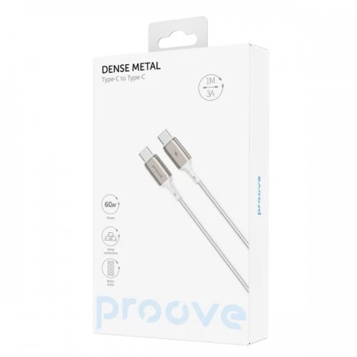 Кабель Proove Dense Metal USB Type-C to USB Type-C 60W 1m (CCDM60002202) White купить в Украине: Киев, Днепр, Харьков, Одесса  | Низкая цена, отзывы, характеристики от TELEMART фото