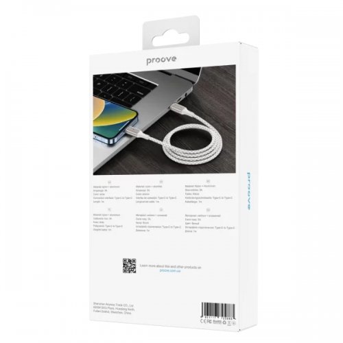 Кабель Proove Dense Metal USB Type-C to USB Type-C 60W 1m (CCDM60002202) White купить в Украине: Киев, Днепр, Харьков, Одесса  | Низкая цена, отзывы, характеристики от TELEMART фото