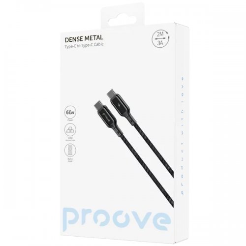 Кабель Proove Dense Metal USB Type-C to USB Type-C 60W 2m (CCDM60002221) Black купить в Украине: Киев, Днепр, Харьков, Одесса  | Низкая цена, отзывы, характеристики от TELEMART фото
