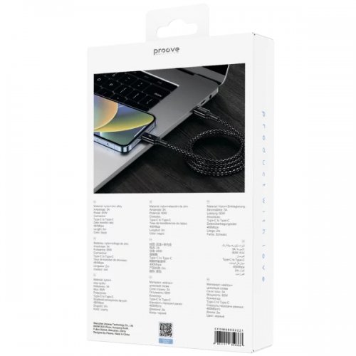 Кабель Proove Dense Metal USB Type-C to USB Type-C 60W 2m (CCDM60002221) Black купить в Украине: Киев, Днепр, Харьков, Одесса  | Низкая цена, отзывы, характеристики от TELEMART фото