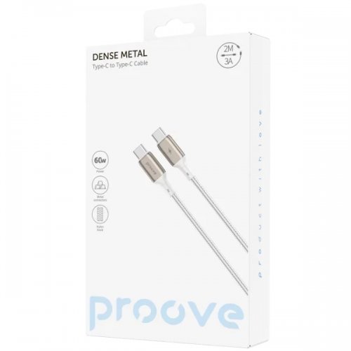 Кабель Proove Dense Metal USB Type-C to USB Type-C 60W 2m (CCDM60002222) White купить в Украине: Киев, Днепр, Харьков, Одесса  | Низкая цена, отзывы, характеристики от TELEMART фото
