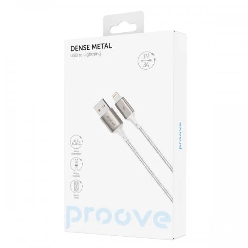 Кабель Proove Dense Metal USB to Lightning 2.4A 1m (CCDM20001102) White купить в Украине: Киев, Днепр, Харьков, Одесса  | Низкая цена, отзывы, характеристики от TELEMART фото