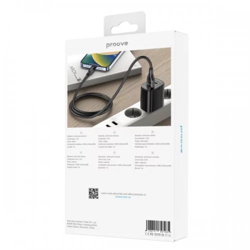 Кабель Proove Dense Metal USB to Micro USB 2.4A 1m (CCDM20001301) Black купить в Украине: Киев, Днепр, Харьков, Одесса  | Низкая цена, отзывы, характеристики от TELEMART фото