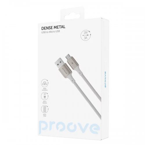 Кабель Proove Dense Metal USB to Micro USB 2.4A 1m (CCDM20001302) White купить в Украине: Киев, Днепр, Харьков, Одесса  | Низкая цена, отзывы, характеристики от TELEMART фото