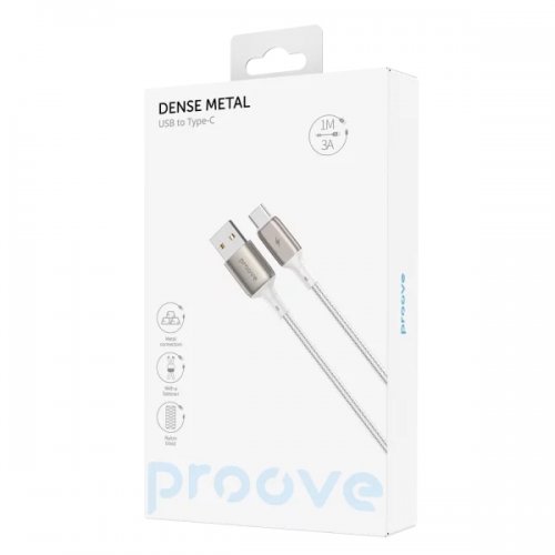 Кабель Proove Dense Metal USB to USB Type-C 3A 1m (CCDM20001202) White купить в Украине: Киев, Днепр, Харьков, Одесса  | Низкая цена, отзывы, характеристики от TELEMART фото