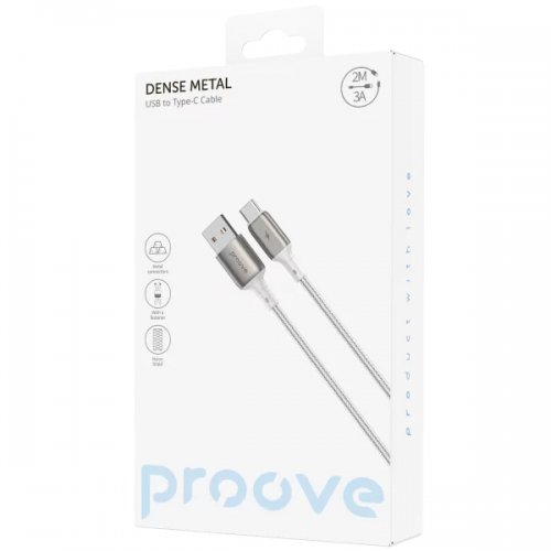 Кабель Proove Dense Metal USB to USB Type-C 3A 2m (CCDM20001222) White купить в Украине: Киев, Днепр, Харьков, Одесса  | Низкая цена, отзывы, характеристики от TELEMART фото