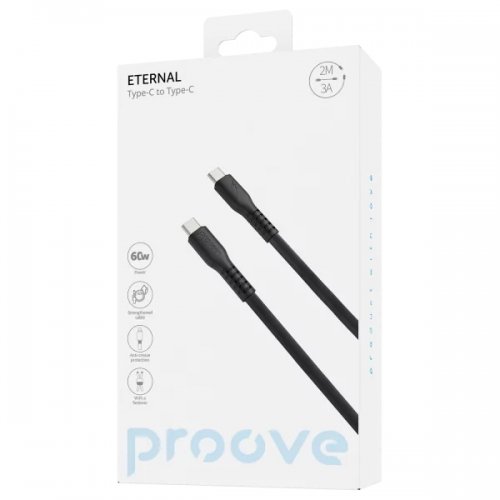 Кабель Proove Eternal USB Type-C to USB Type-C 60W 2m (CCET60002221) Black купить в Украине: Киев, Днепр, Харьков, Одесса  | Низкая цена, отзывы, характеристики от TELEMART фото