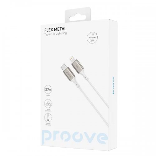 Кабель Proove Flex Metal USB Type-C to Lightning 27W 1m (CCFM27002102) White купить в Украине: Киев, Днепр, Харьков, Одесса  | Низкая цена, отзывы, характеристики от TELEMART фото