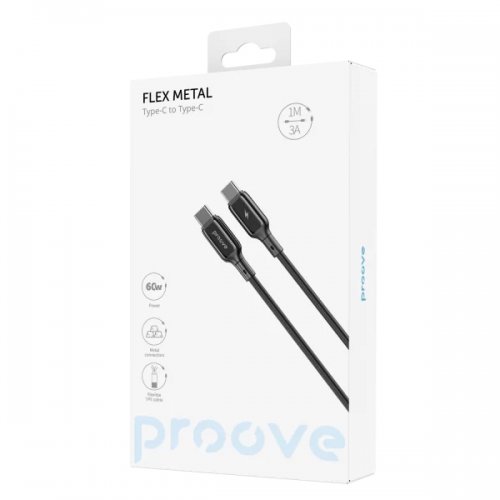 Кабель Proove Flex Metal USB Type-C to USB Type-C 60W 1m (CCFM60002201) Black купить в Украине: Киев, Днепр, Харьков, Одесса  | Низкая цена, отзывы, характеристики от TELEMART фото