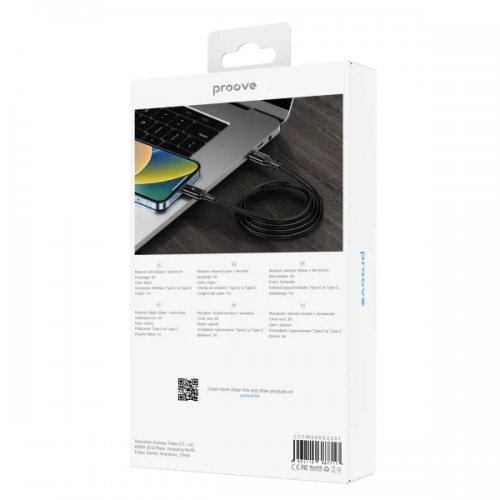 Кабель Proove Flex Metal USB Type-C to USB Type-C 60W 1m (CCFM60002201) Black купить в Украине: Киев, Днепр, Харьков, Одесса  | Низкая цена, отзывы, характеристики от TELEMART фото