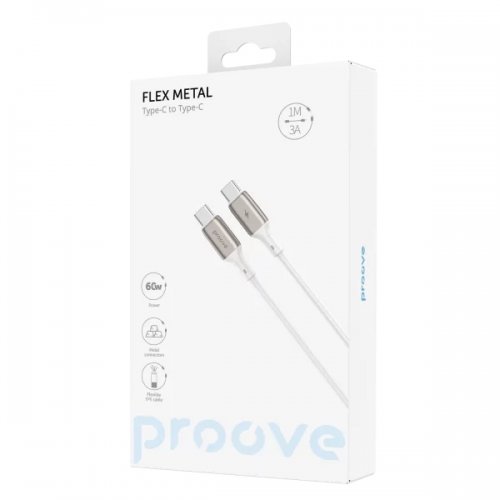 Кабель Proove Flex Metal USB Type-C to USB Type-C 60W 1m (CCFM60002202) White купить в Украине: Киев, Днепр, Харьков, Одесса  | Низкая цена, отзывы, характеристики от TELEMART фото