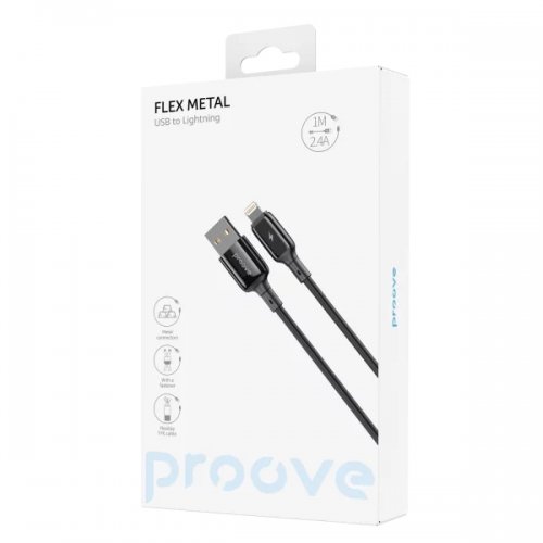 Кабель Proove Flex Metal USB to Lightning 2.4A 1m (CCFM20001101) Black купить в Украине: Киев, Днепр, Харьков, Одесса  | Низкая цена, отзывы, характеристики от TELEMART фото