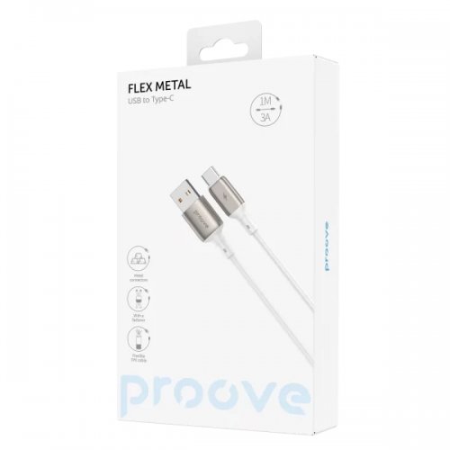 Кабель Proove Flex Metal USB to USB Type-C 3A 1m (CCFM20001202) White купить в Украине: Киев, Днепр, Харьков, Одесса  | Низкая цена, отзывы, характеристики от TELEMART фото