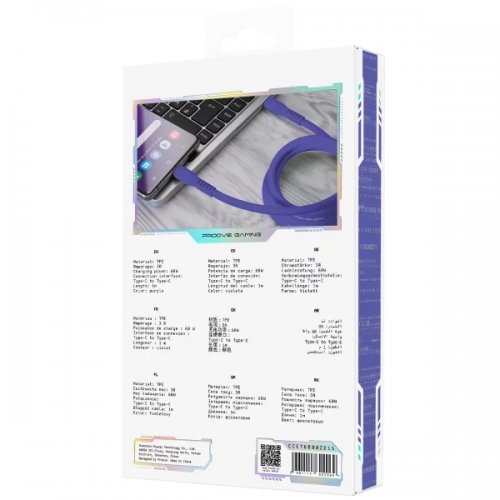 Кабель Proove Gaming Eternal USB Type-C to USB Type-C 60W 1m (CCET60002215) Purple купить в Украине: Киев, Днепр, Харьков, Одесса  | Низкая цена, отзывы, характеристики от TELEMART фото