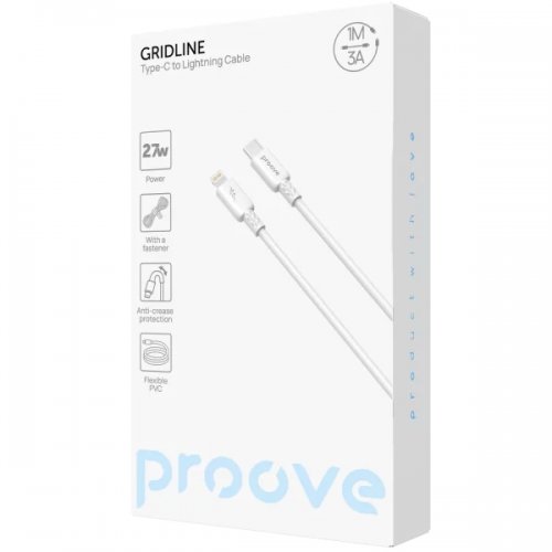 Кабель Proove GridLine USB Type-C to Lightning 27W 1m (CCGL27002102) White купить в Украине: Киев, Днепр, Харьков, Одесса  | Низкая цена, отзывы, характеристики от TELEMART фото