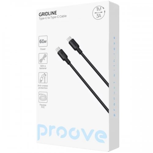Кабель Proove GridLine USB Type-C to USB Type-C 60W 1m (CCGL60002201) Black купить в Украине: Киев, Днепр, Харьков, Одесса  | Низкая цена, отзывы, характеристики от TELEMART фото