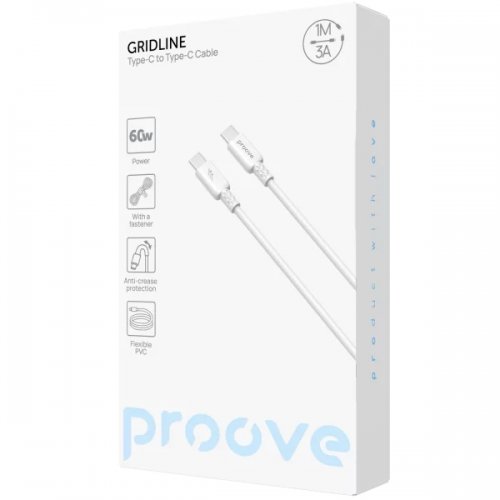 Кабель Proove GridLine USB Type-C to USB Type-C 60W 1m (CCGL60002202) White купить в Украине: Киев, Днепр, Харьков, Одесса  | Низкая цена, отзывы, характеристики от TELEMART фото