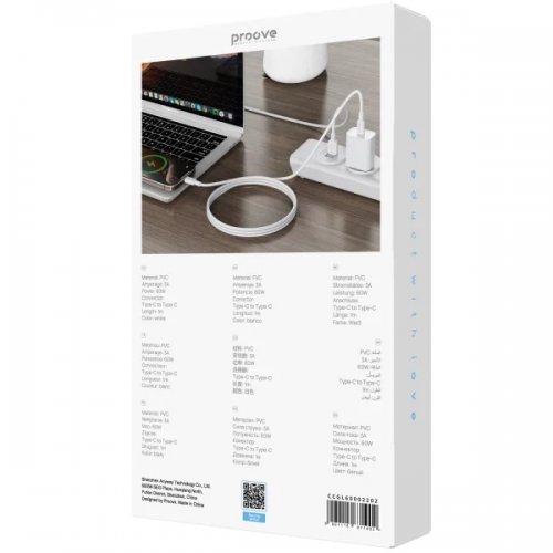 Кабель Proove GridLine USB Type-C to USB Type-C 60W 1m (CCGL60002202) White купить в Украине: Киев, Днепр, Харьков, Одесса  | Низкая цена, отзывы, характеристики от TELEMART фото