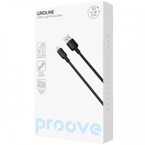 Кабель Proove GridLine USB to Lightning 2.4A 1m (CCGL12001101) Black купить в Украине: Киев, Днепр, Харьков, Одесса  | Низкая цена, отзывы, характеристики от TELEMART фото