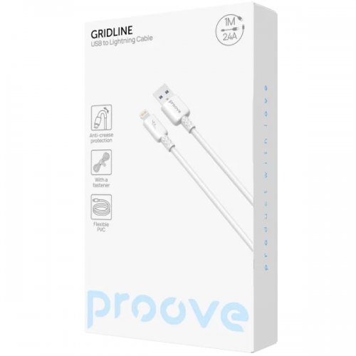 Кабель Proove GridLine USB to Lightning 2.4A 1m (CCGL12001102) White купить в Украине: Киев, Днепр, Харьков, Одесса  | Низкая цена, отзывы, характеристики от TELEMART фото