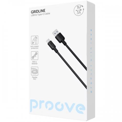 Кабель Proove GridLine USB to Type-C 3A 1m (CCGL15001201) Black купить в Украине: Киев, Днепр, Харьков, Одесса  | Низкая цена, отзывы, характеристики от TELEMART фото