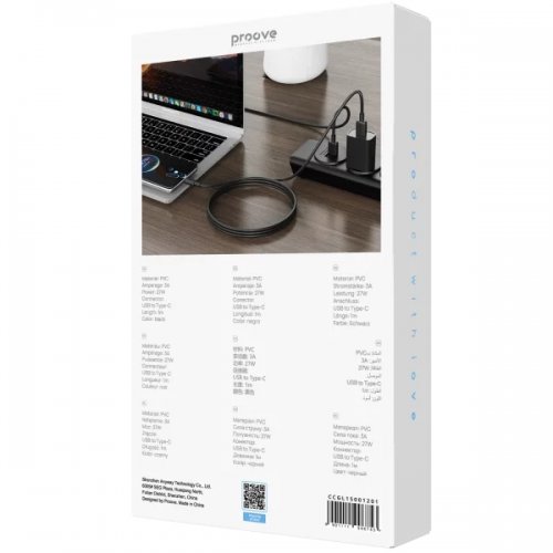 Кабель Proove GridLine USB to Type-C 3A 1m (CCGL15001201) Black купить в Украине: Киев, Днепр, Харьков, Одесса  | Низкая цена, отзывы, характеристики от TELEMART фото