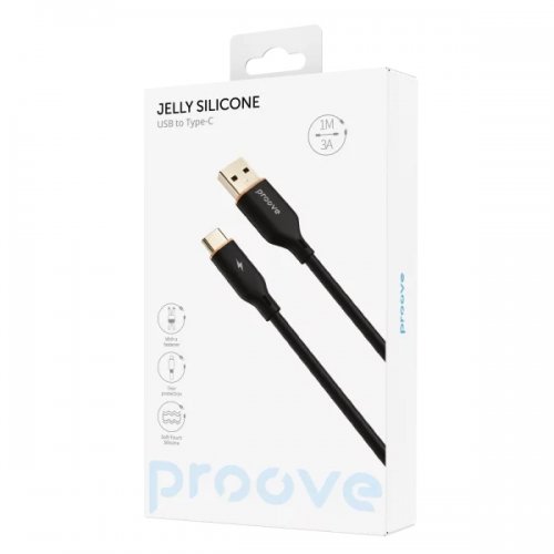 Кабель Proove Jelly Silicone USB to USB Type-C 3A 1m (CCJS20001201) Black купить в Украине: Киев, Днепр, Харьков, Одесса  | Низкая цена, отзывы, характеристики от TELEMART фото