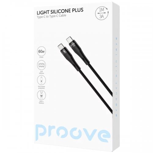 Кабель Proove Light Silicone Plus USB Type-C to USB Type-C 60W 1m (CCLS60002201) Black купить в Украине: Киев, Днепр, Харьков, Одесса  | Низкая цена, отзывы, характеристики от TELEMART фото