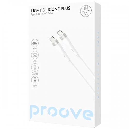 Кабель Proove Light Silicone Plus USB Type-C to USB Type-C 60W 1m (CCLS60002202) White купить в Украине: Киев, Днепр, Харьков, Одесса  | Низкая цена, отзывы, характеристики от TELEMART фото