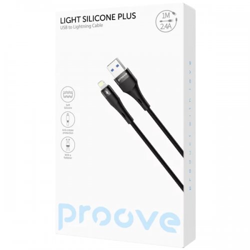 Кабель Proove Light Silicone Plus USB to Lightning 2.4A 1m (CCLS12001101) Black купить в Украине: Киев, Днепр, Харьков, Одесса  | Низкая цена, отзывы, характеристики от TELEMART фото