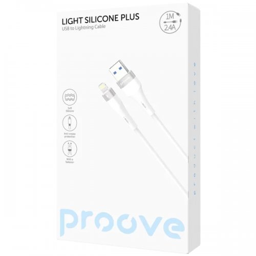 Кабель Proove Light Silicone Plus USB to Lightning 2.4A 1m (CCLS12001102) White купить в Украине: Киев, Днепр, Харьков, Одесса  | Низкая цена, отзывы, характеристики от TELEMART фото