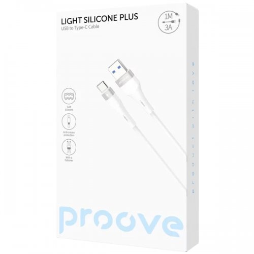 Кабель Proove Light Silicone Plus USB to USB Type-C 3A 1m (CCLS15001202) White купить в Украине: Киев, Днепр, Харьков, Одесса  | Низкая цена, отзывы, характеристики от TELEMART фото