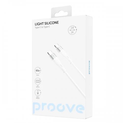 Кабель Proove Light Silicone USB Type-C to USB Type-C 60W 1m (CCLC60001102) White купить в Украине: Киев, Днепр, Харьков, Одесса  | Низкая цена, отзывы, характеристики от TELEMART фото