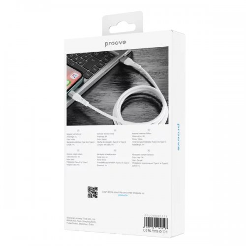 Кабель Proove Light Silicone USB Type-C to USB Type-C 60W 1m (CCLC60001102) White купить в Украине: Киев, Днепр, Харьков, Одесса  | Низкая цена, отзывы, характеристики от TELEMART фото